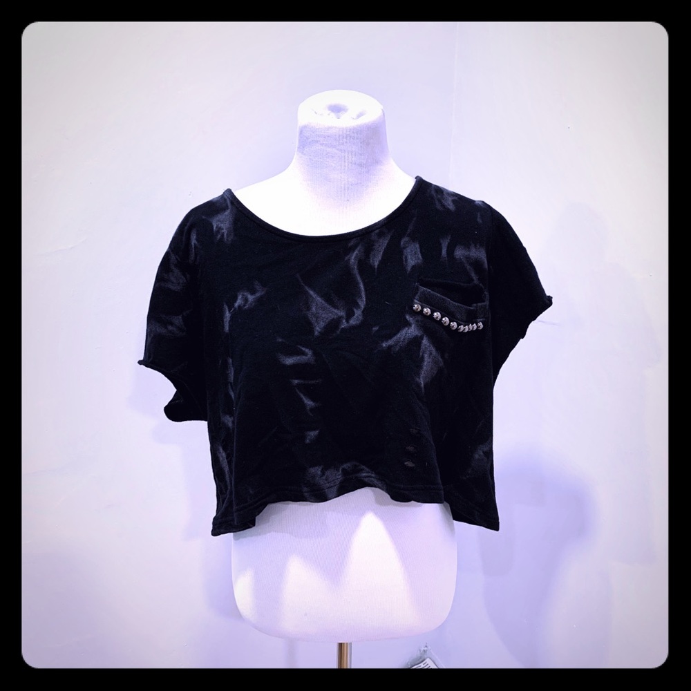 F21 Tie-Dye Distressed Studded Crop Top